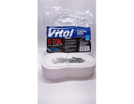 VITOL Трос буксир ST206-E 5т.стрічка 50мм х 5,0м білий 2 гака+кульок